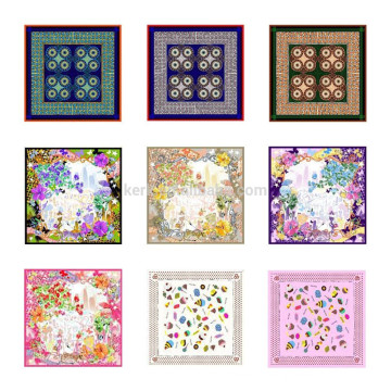 2015 fashion vintage style 100% silk digital print beautiful flower pocket square plain square hijab